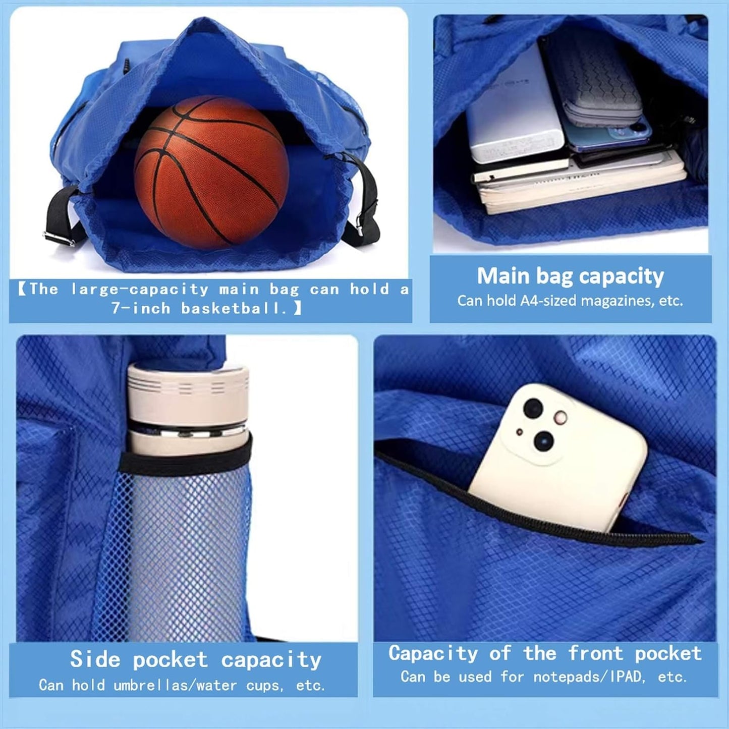 Drawstring Backpack Sports Small Gym Bag for Men Drawstring Bags Soccer Bag Water-Resistant String Backpack with Side Pocket Lightweight Black