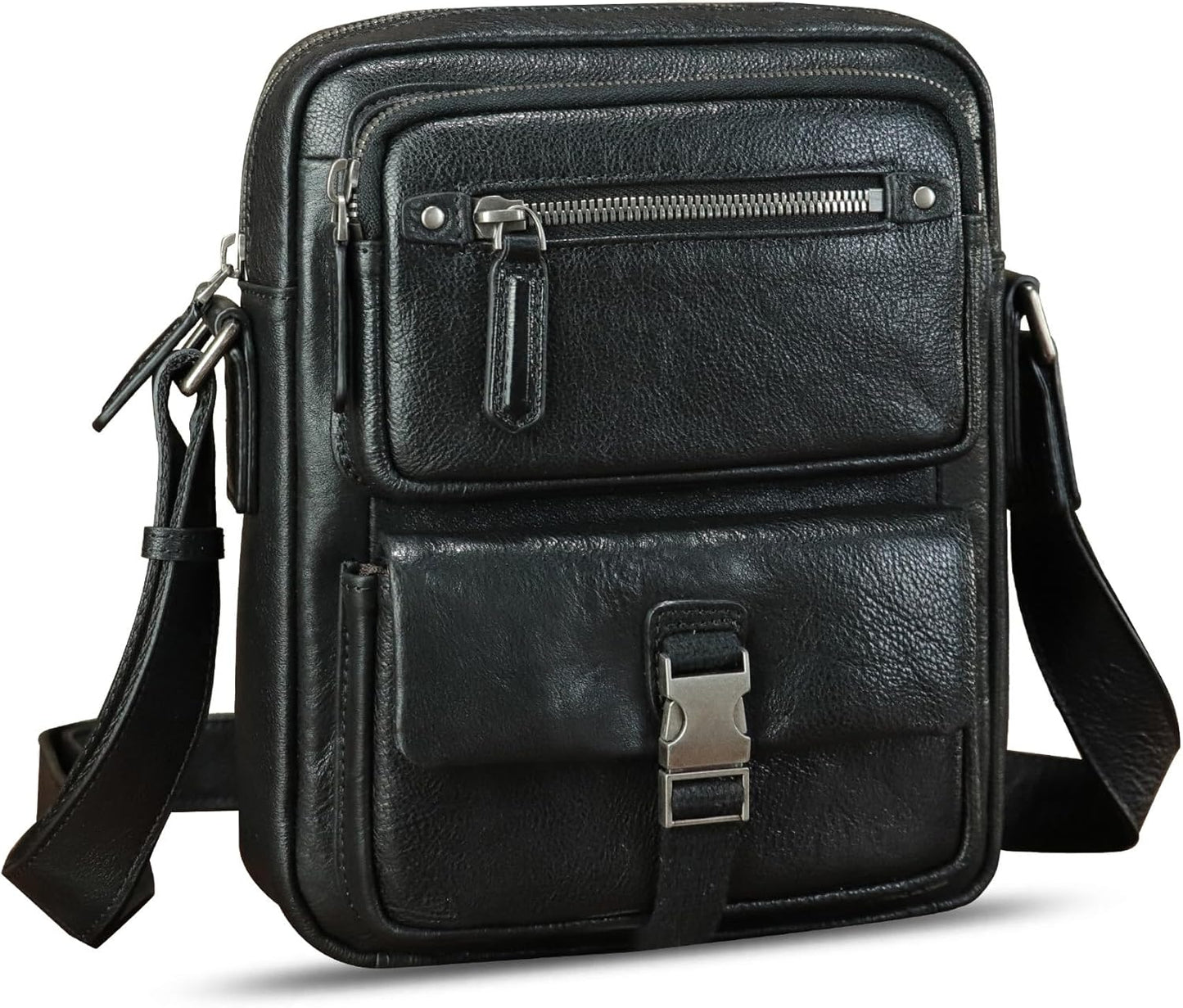 IVTG Genuine Leather Purse and Messenger Bag for Men Fashion Leather Shoulder Bags Briefcase Crossbody Satchel Bag with Strap