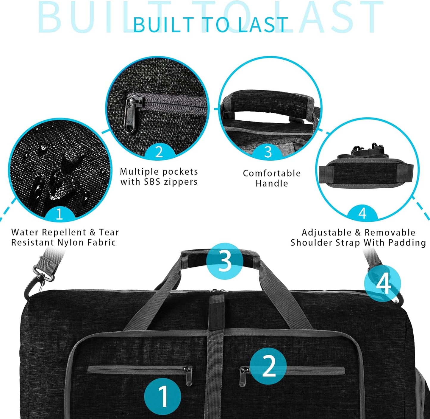 Vomgomfom 65L/85L/115L Foldable Travel Duffle Bag, Lightweight Checked Luggage with Shoe Compartment, Water-Resistant Weekender Overnight Bag for Men & Women
