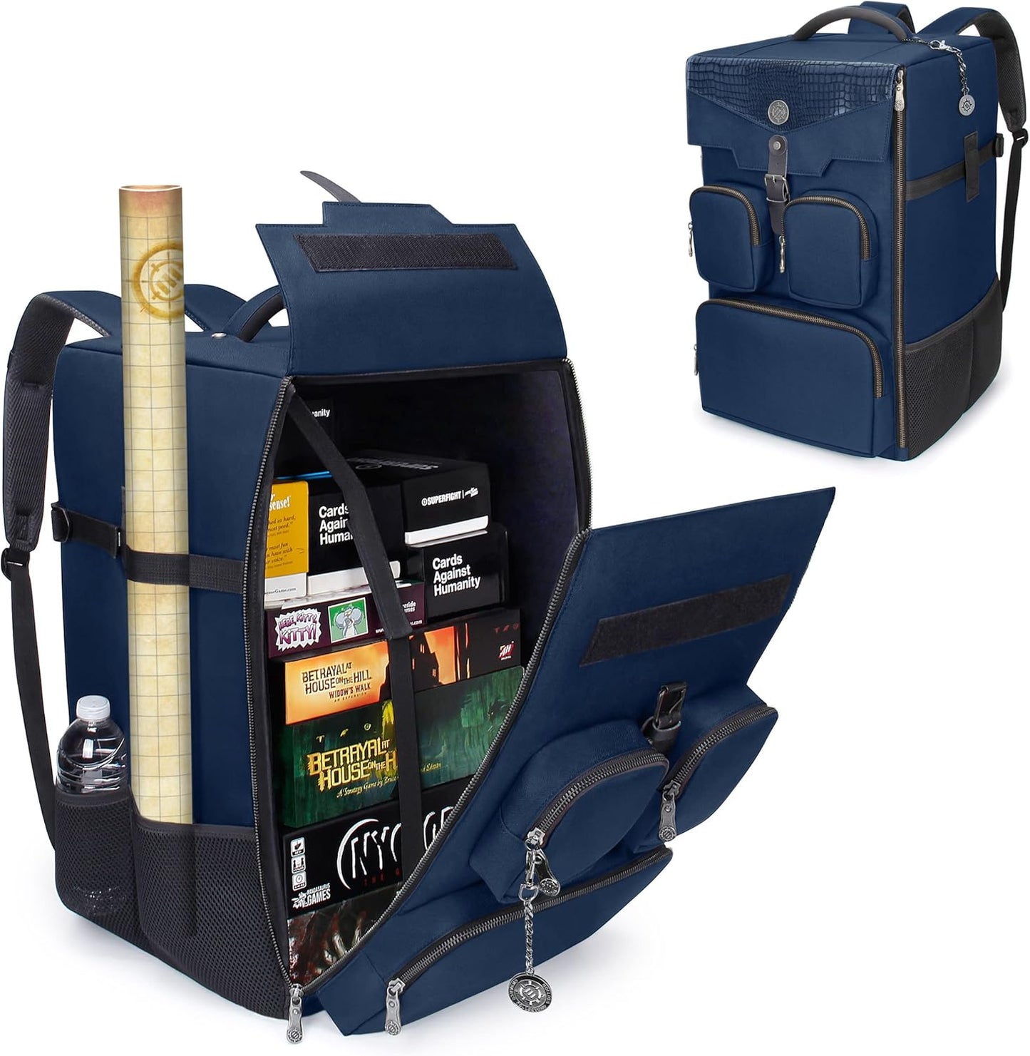 ENHANCE Collector's Edition Board Game Backpack - Reinforced Rigid Board Game Storage with Padded Shoulder Straps, Carrying Handle, and Accessories Pockets for Dice, Card Games, More (Dragon Blue)