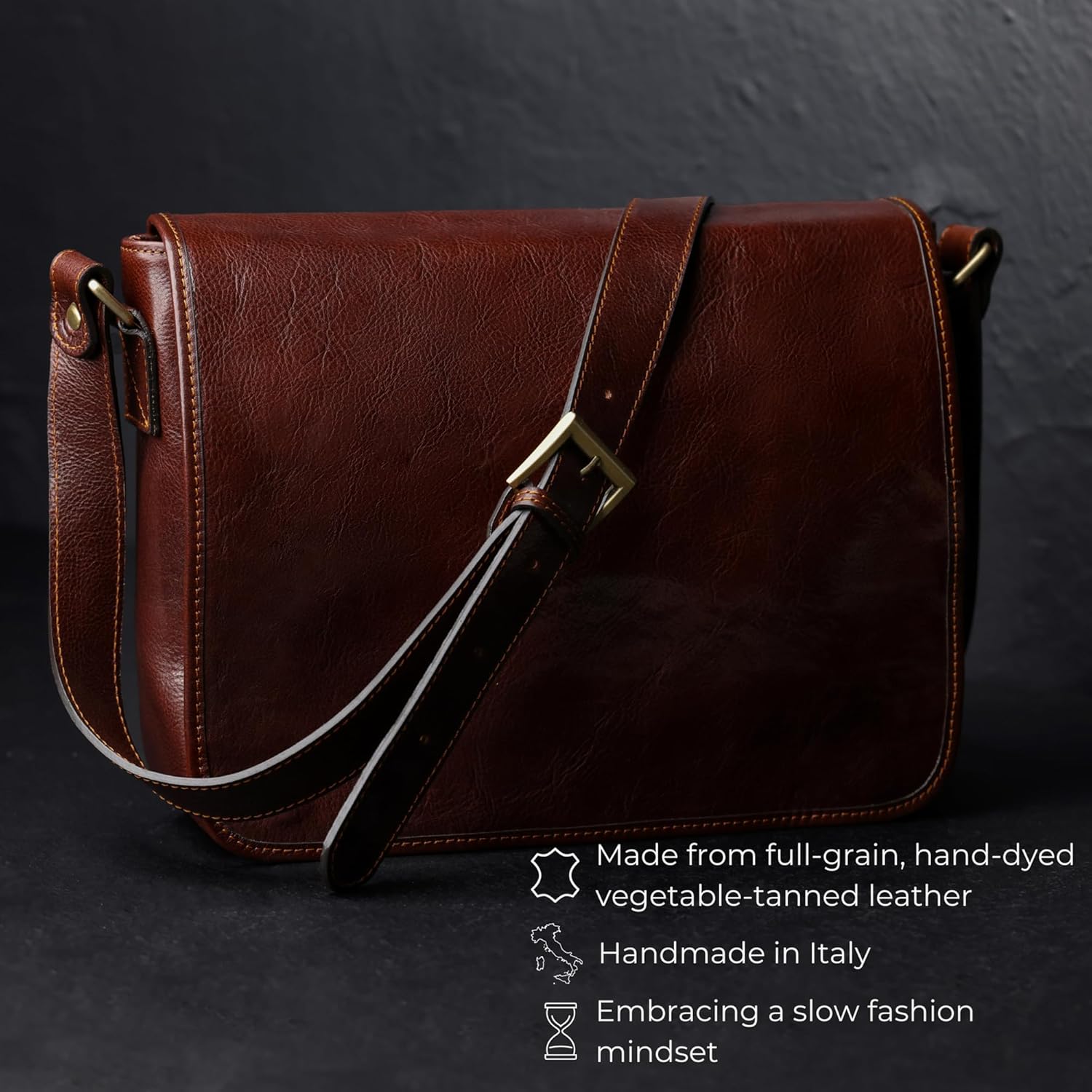 Time Resistance Leather Messenger Bag for Men, Handmade Crossbody Bag, Shoulder Bag Made in Italy