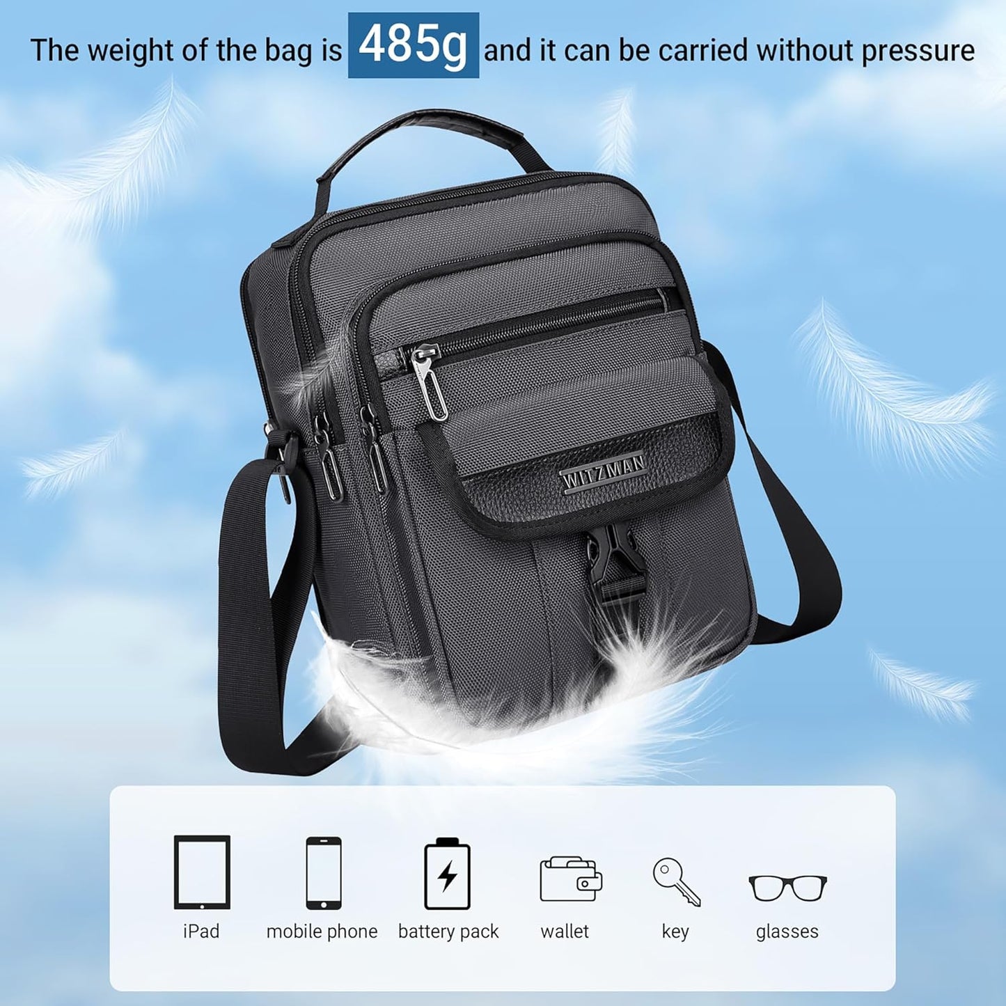 WITZMAN Crossbody Bags for Men Travel Shoulder Bag Lightweight Man Purse Small Casual Messenger Bag for Work Traveling