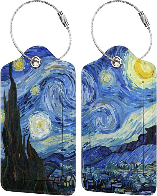 Starry Sky 2 Pcs Luggage Tags, Starry Night Privacy Cover Id Label with Stainless Steel Loop and Address Card for Suitcases & Travel Bags