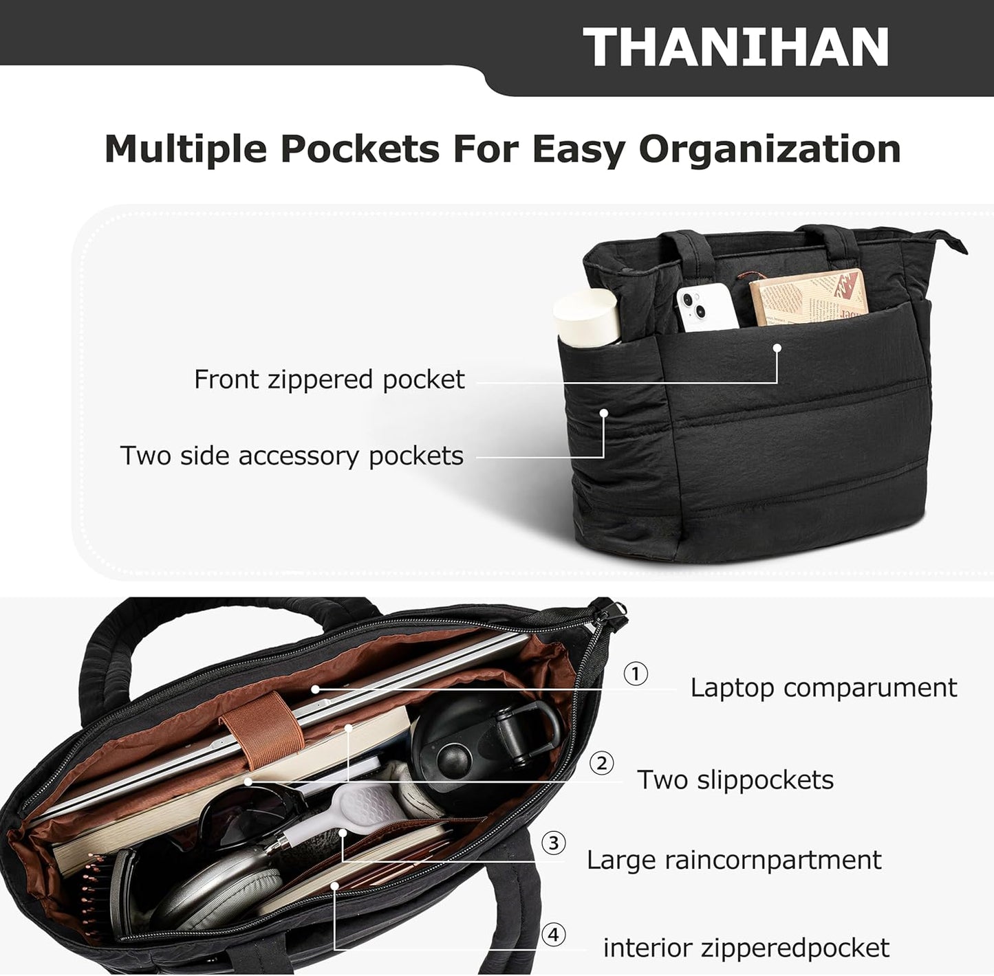 Tote Bag for Women ，Travel Puffy Tote Bag For Women，Puffer Work Tote Handbag、Shoulder Bag Handbag for Travel, Work, Gym