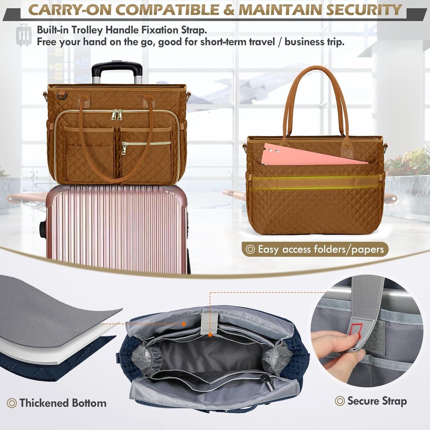RAINSMORE Teacher Tote Bag 15.6 inch Laptop Bag for Women Work Bags Laptop Tote Nurse Bag Professional Computer Messenger with Insulated Pocket, Laptop Briefcase for Office, College, Nursing, Brown