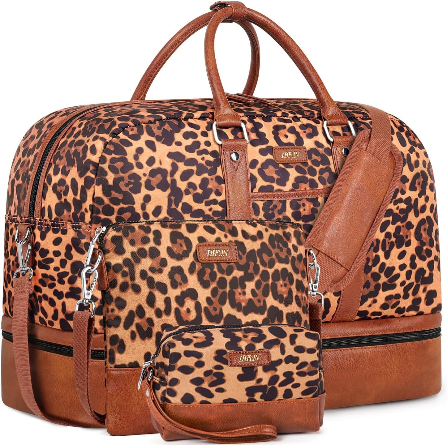 Weekender Bag for Women, Large Overnight Bag Canvas Travel Duffel Bag Carry On Tote with Shoe Compartment 21" 3Pcs Set