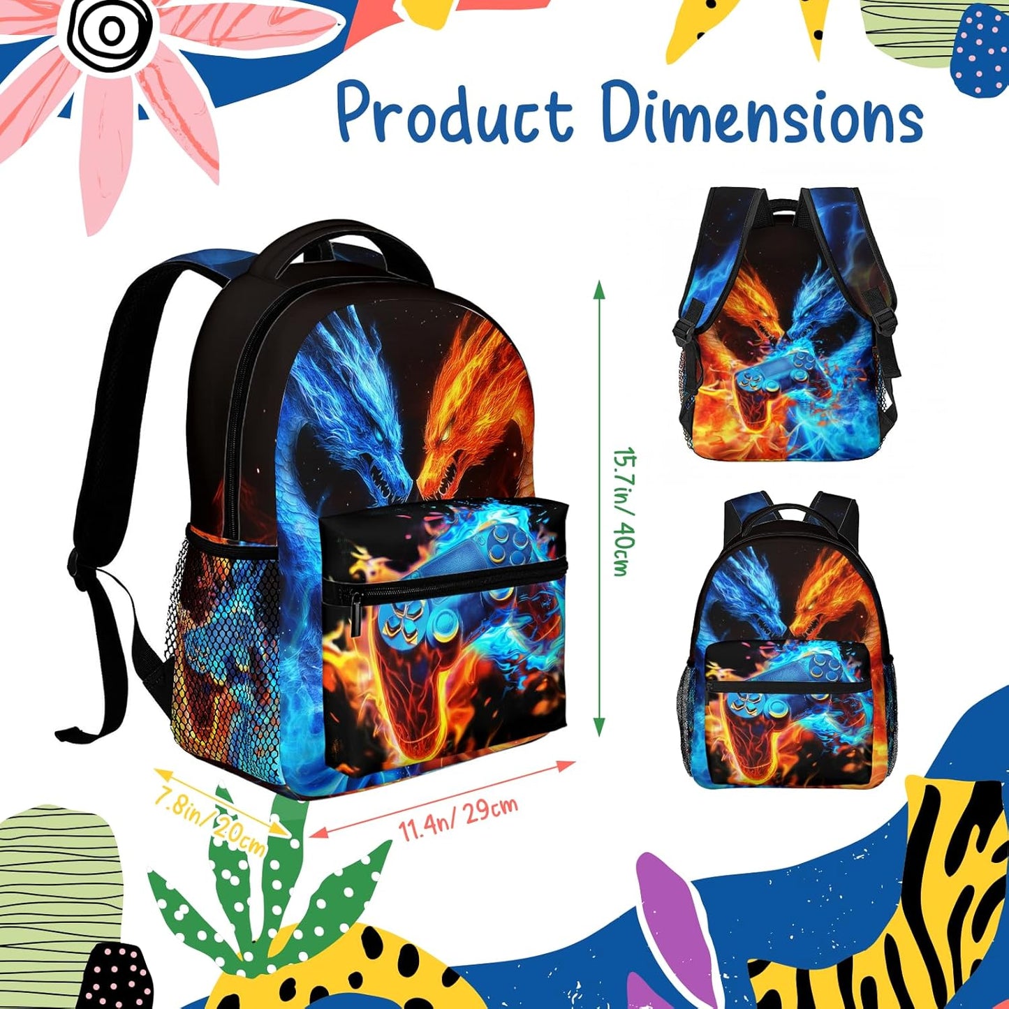 Dragon Game Kids Backpack For Boys Girls Elementary Gamepad Schoolbag Kindergarten Gaming Bookbags Preschool Gamer School Bag Toddler Book Bags Travel Bag Computer Bag Hiking Camping Rucksack Daypack