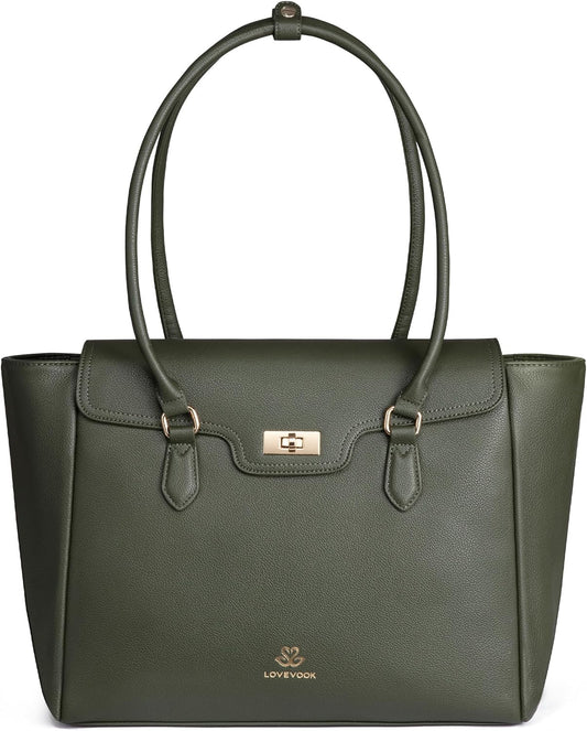 LOVEVOOK Laptop Bag for Women Soft Leather Work Bag, Office Shoulder Tote Purse with Flap Briefcase for Teacher Nurse