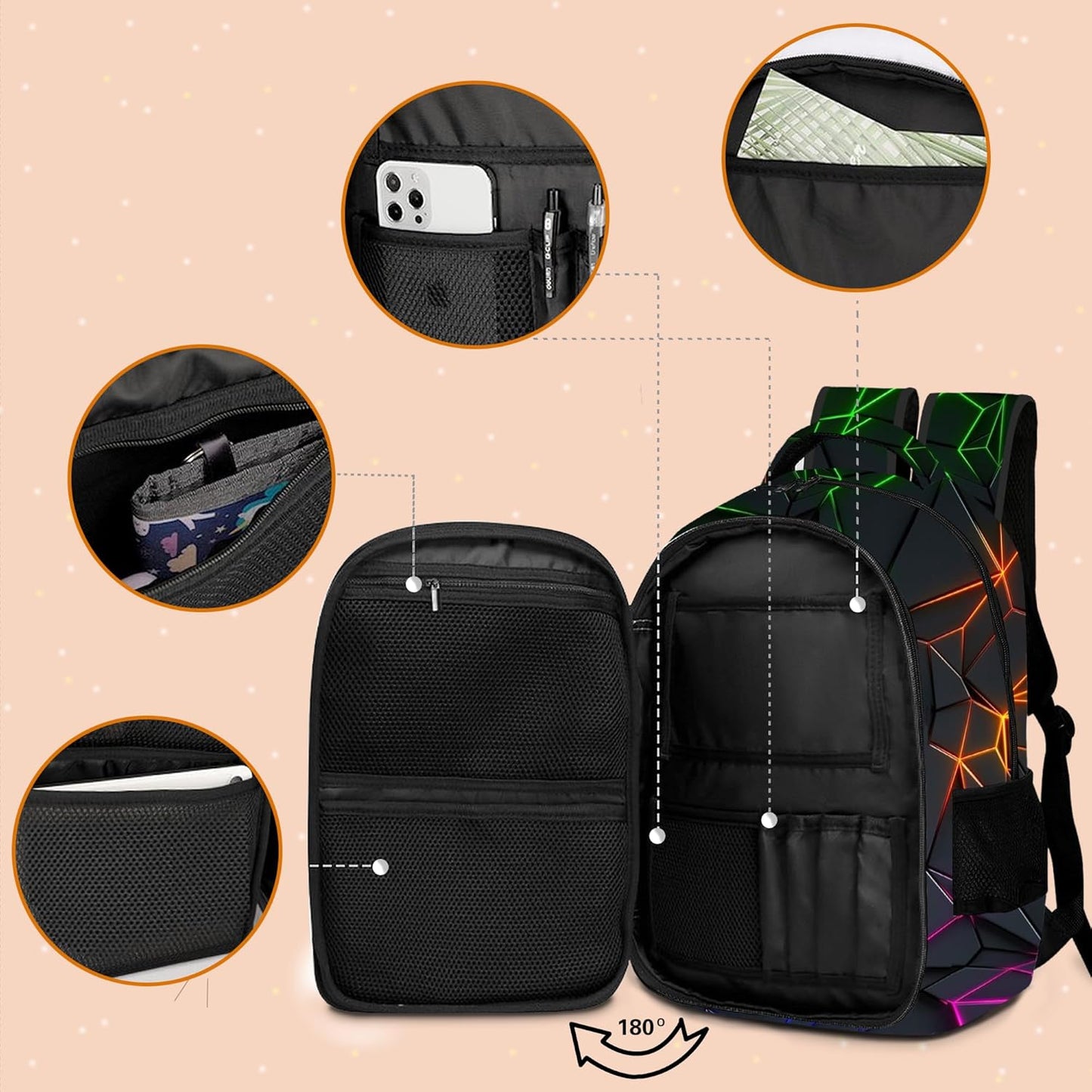 Game Backpack Set for Boys, Gaming Backpack 3 Pack, Boys Lunch Box, and Pencil Bag for Kids, 17"