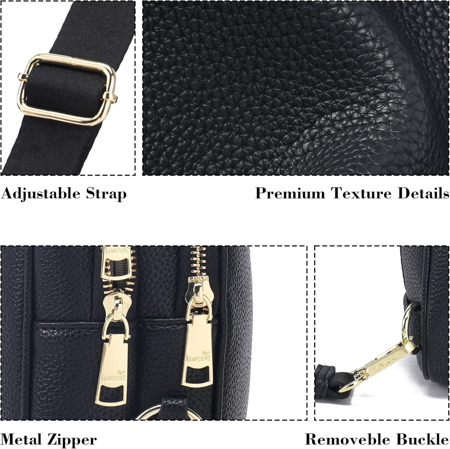 INICAT Crossbody Sling Bags Travel Cross Body Purses Faux Leather Fanny Packs Chest Bag for Women