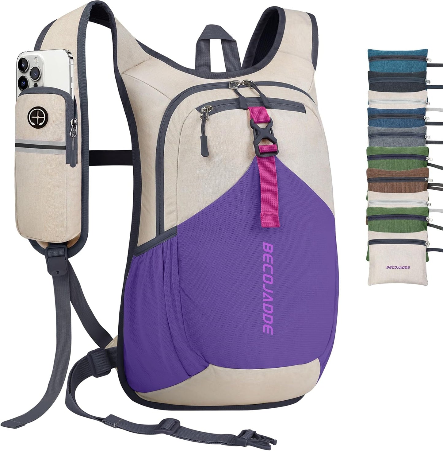 20L Small Hiking Backpack for Men Women Foldable Packable Back Pack Ultralight Hiking Daypack for Travel Camping Outdoor, Beige Purple