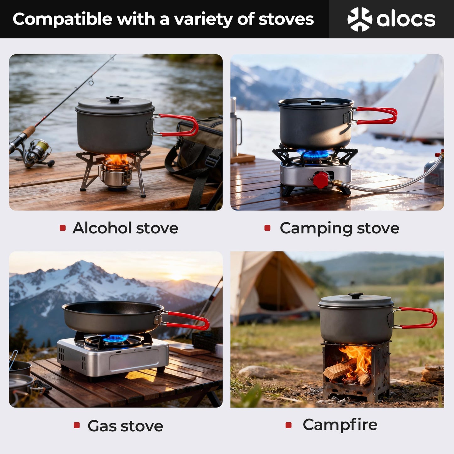ALOCS Camping Cookware Portable Pots and Pans Set for Outdoor Backpacking