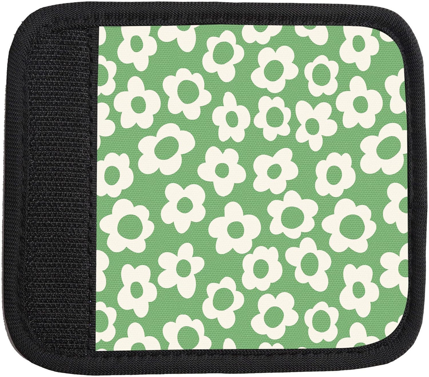 2 Pack Luggage Handle Wrap Travel Tags - Set of Luggage Tags for Suitcases, Identifiers, Marker, and Handle Covers - Cruise Accessories and Travel Gifts（Green Groovy Flower