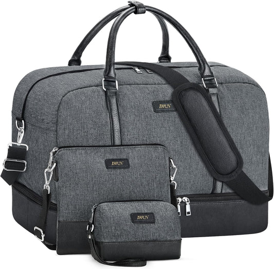 IBFUN Weekender Bags for Women, 21" Weekender Travel Bag, Travel Duffle Bag with Shoe Compartment Carry on Overnight Duffel Bag for Weekend Travel Business Trip, 3PCS