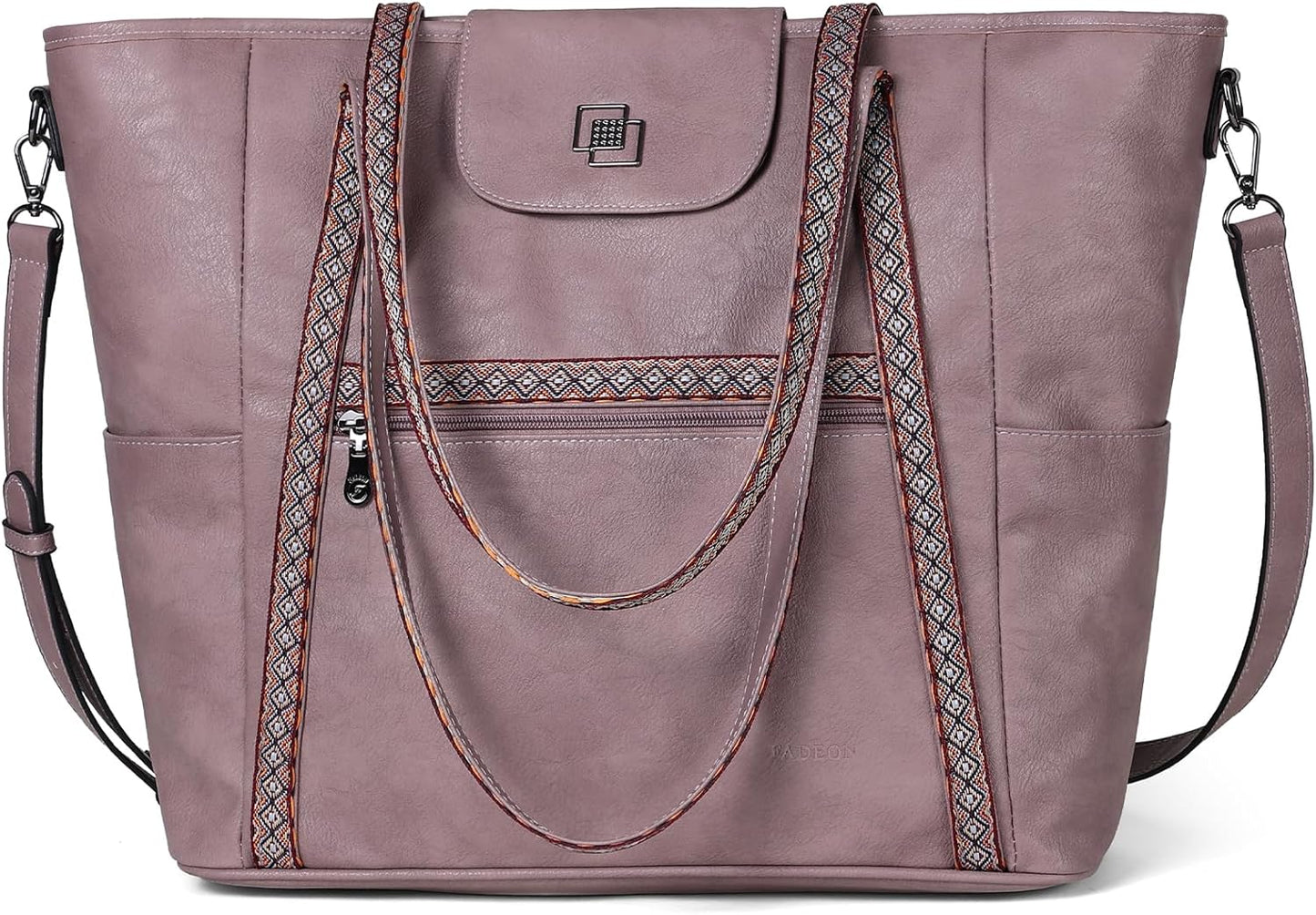 FADEON Large Laptop Tote Bag for Women Designer Leather Laptop Bag Fashion Travel Backpack Purse Shoulder Handbag