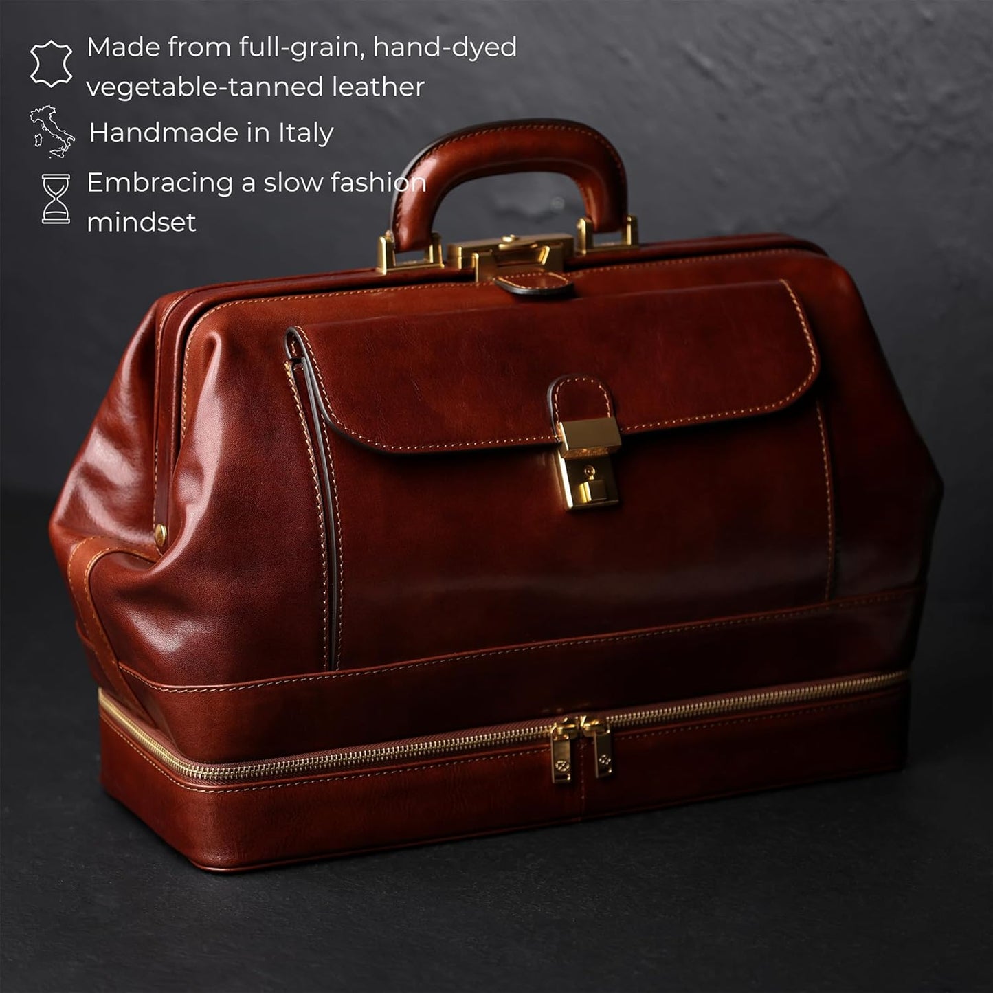 Time Resistance Leather Doctor Bag - Italian Handmade Medical Bag - Vintage Style Handbag - Real Leather Briefcase