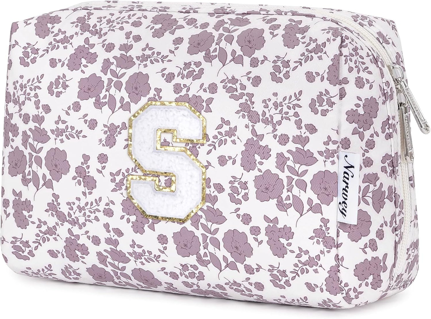 Narwey Birthday Gifts for Teen Girls Kids Women Personalized Initial Floral Makeup Bag Cute Cosmetic Trendy Stuff 6 8 10 11 12 13 14 16 18 Years Old Travel Toiletry Bag (Little Dusty Pink Flower S)