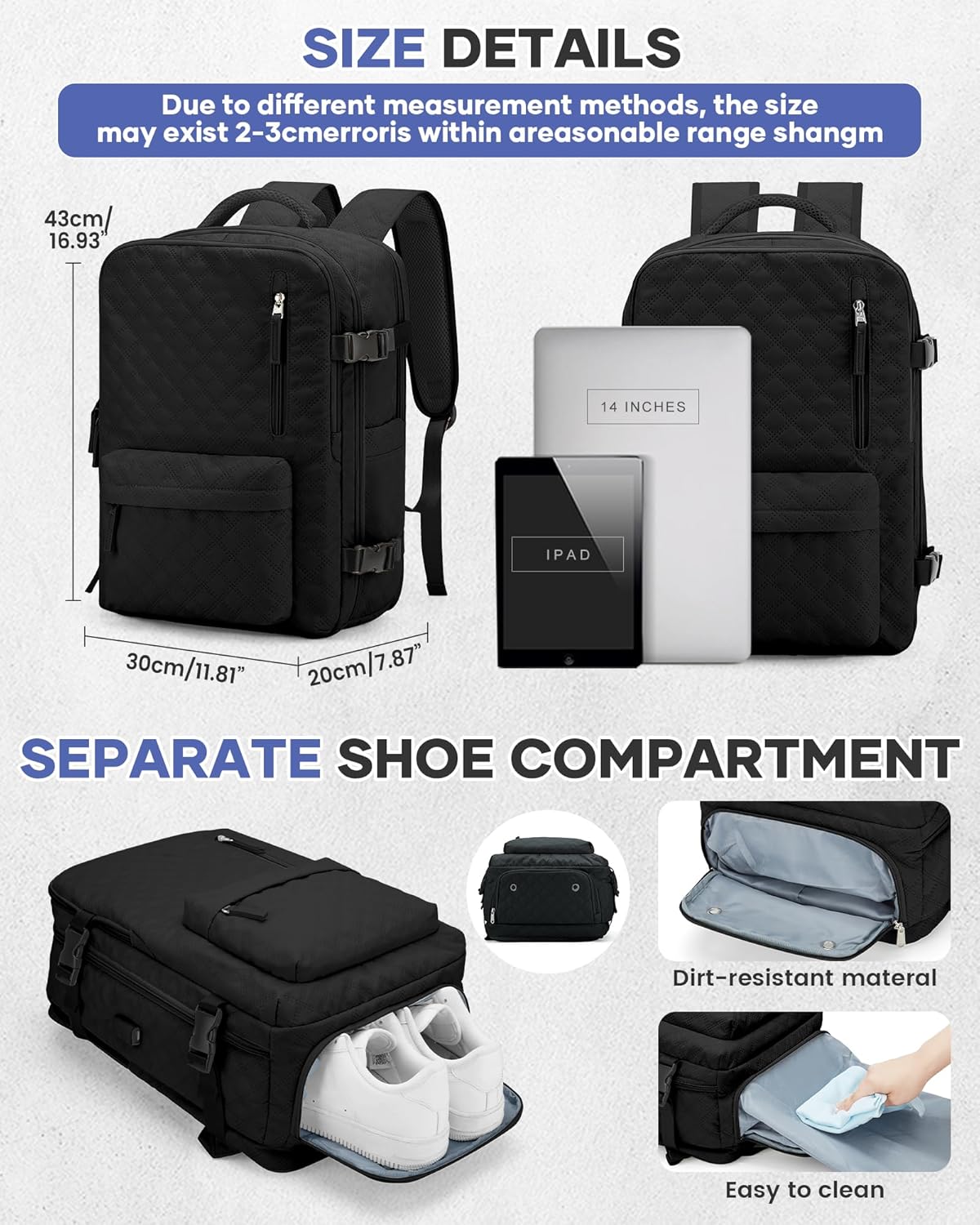 WONHOX Travel Vacuum Storage Backpack with Air Pump Vacuum Seal Compression Space Saver Bags Clothing Vacpack Travel Bag Carry on Personal item Laptop Work Backpacks Women Men Black