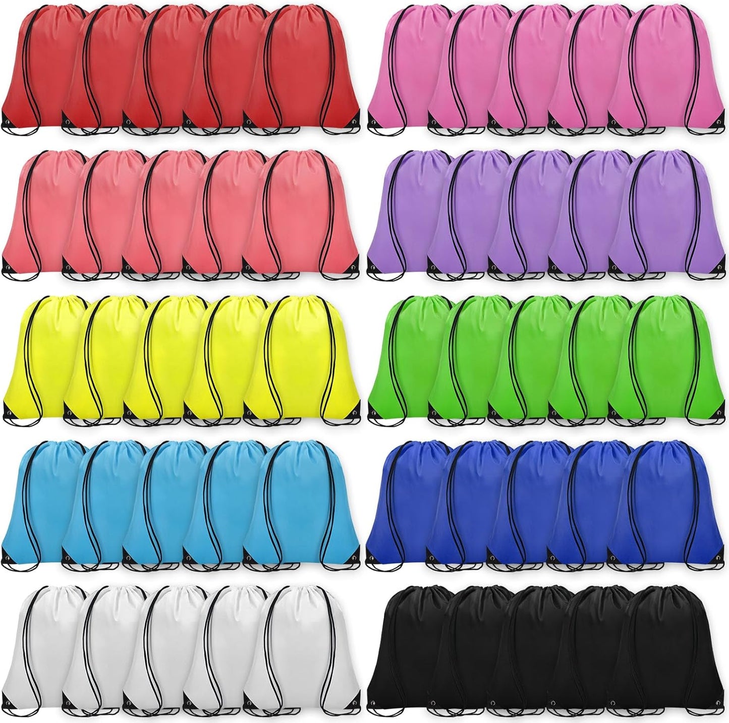 50Pcs Drawstring Backpack Bulk Cinch Bag, Drawstring Bags Polyester for Gym Sports Beach Party Trip (10 Colors)