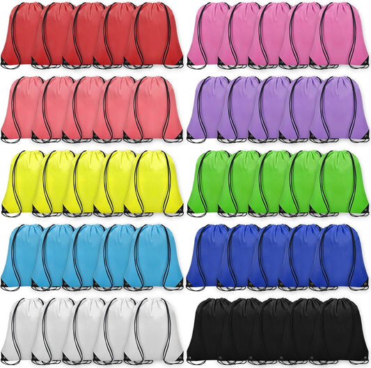 50Pcs Drawstring Backpack Bulk Cinch Bag, Drawstring Bags Polyester for Gym Sports Beach Party Trip (10 Colors)