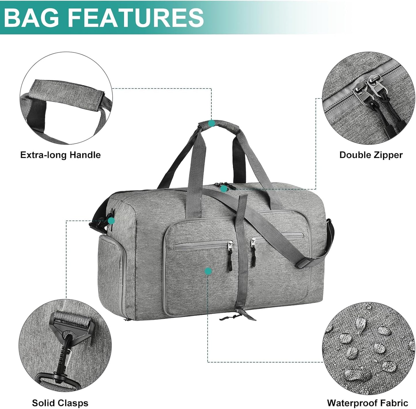 Dimayar 115L Travel Duffle Bag for Men Women - Foldable Duffel Bag with Shoes Compartment - Overnight Bags Waterproof & Tear Resistant(Gray)