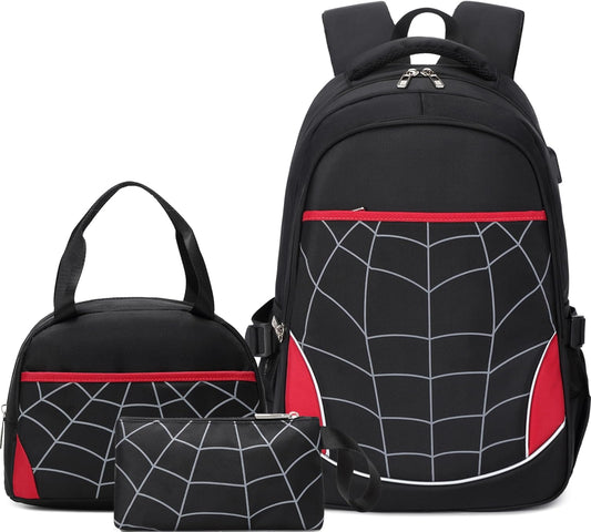 Boys Backpack with Lunch Box Kids Backpack for School Bag for Kids Bookbag Set School Backpacks for Boys (Black)