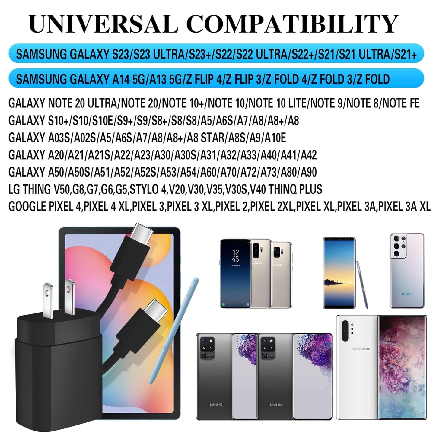 Samsung Super Fast Charger,USB C Charger Fast Charging Block,2Pack 25W Samsung USB C Wall Charger,10FT Quick Type C Cable for SamsungGalaxy S25 Ultra/S24/S23/S22/S21+/S20/Z Fold 7/6/5/4/Z Flip 7/6/5/4