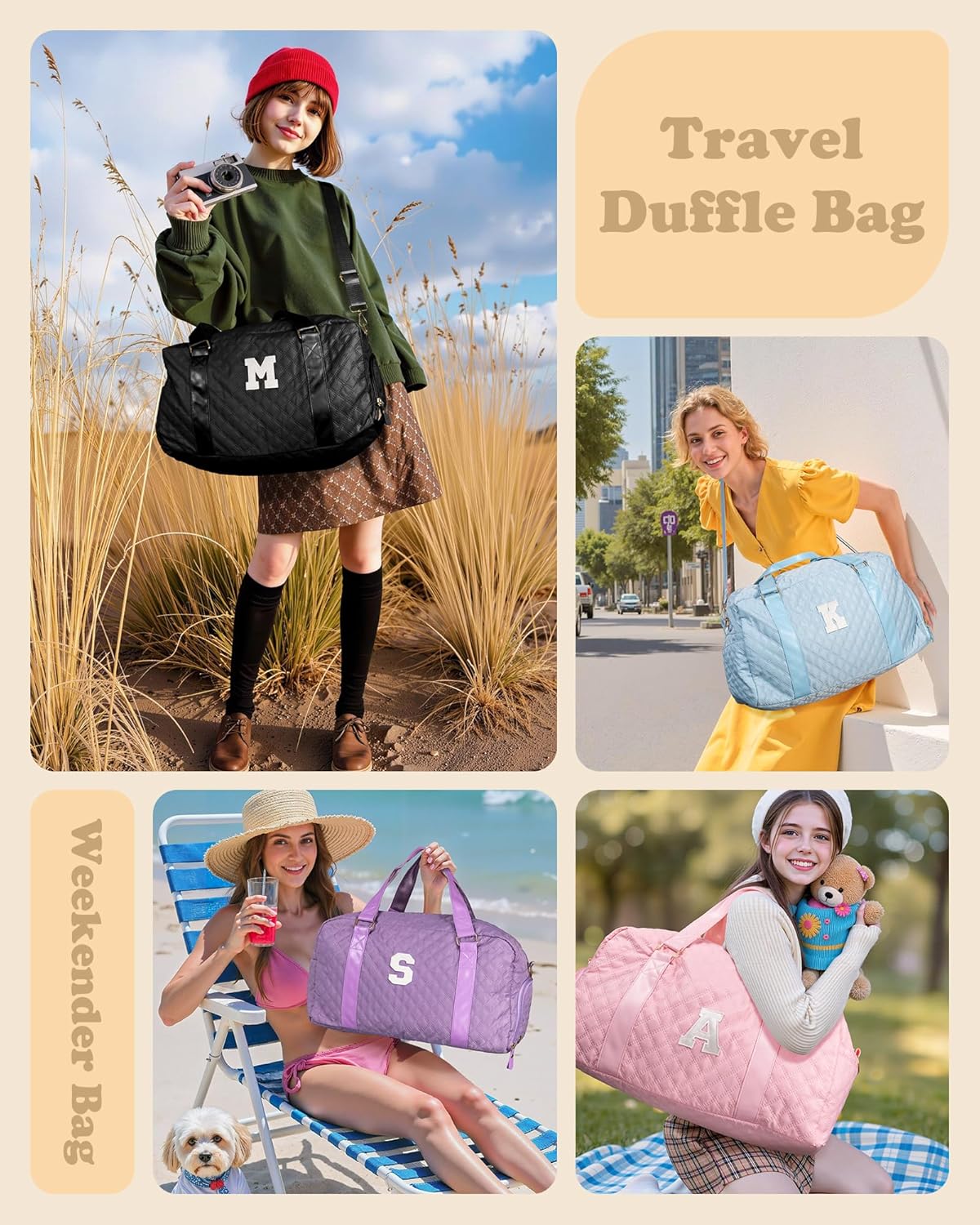 Birthday Gifts for Women Initial Duffle Bag for Travel: Personalized Weekender bags, Dance Cheer bag Sports for Girl, Kid Gymnastics Bags, Girls Kids Teens Mom Teacher