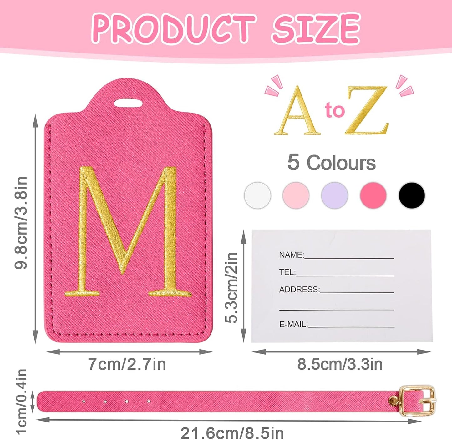 Personalized Initial Luggage Tags for Suitcases, Cute PU Leather Embroidered Letter Travel Luggage
