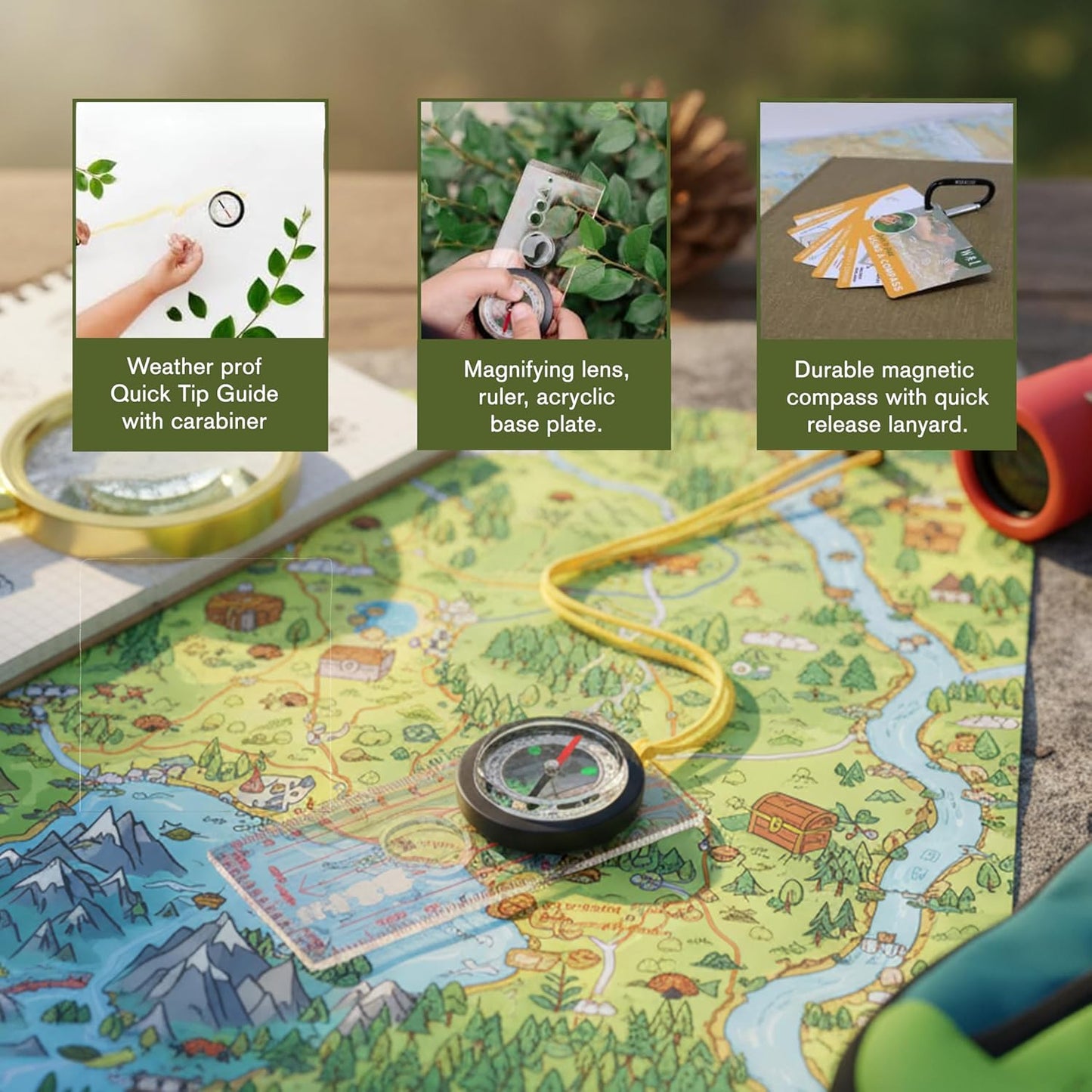 Magnetic Liquid Compass Kit – Professional Hiking Compass with Rotating Bezel, Quick-Tip Guide &