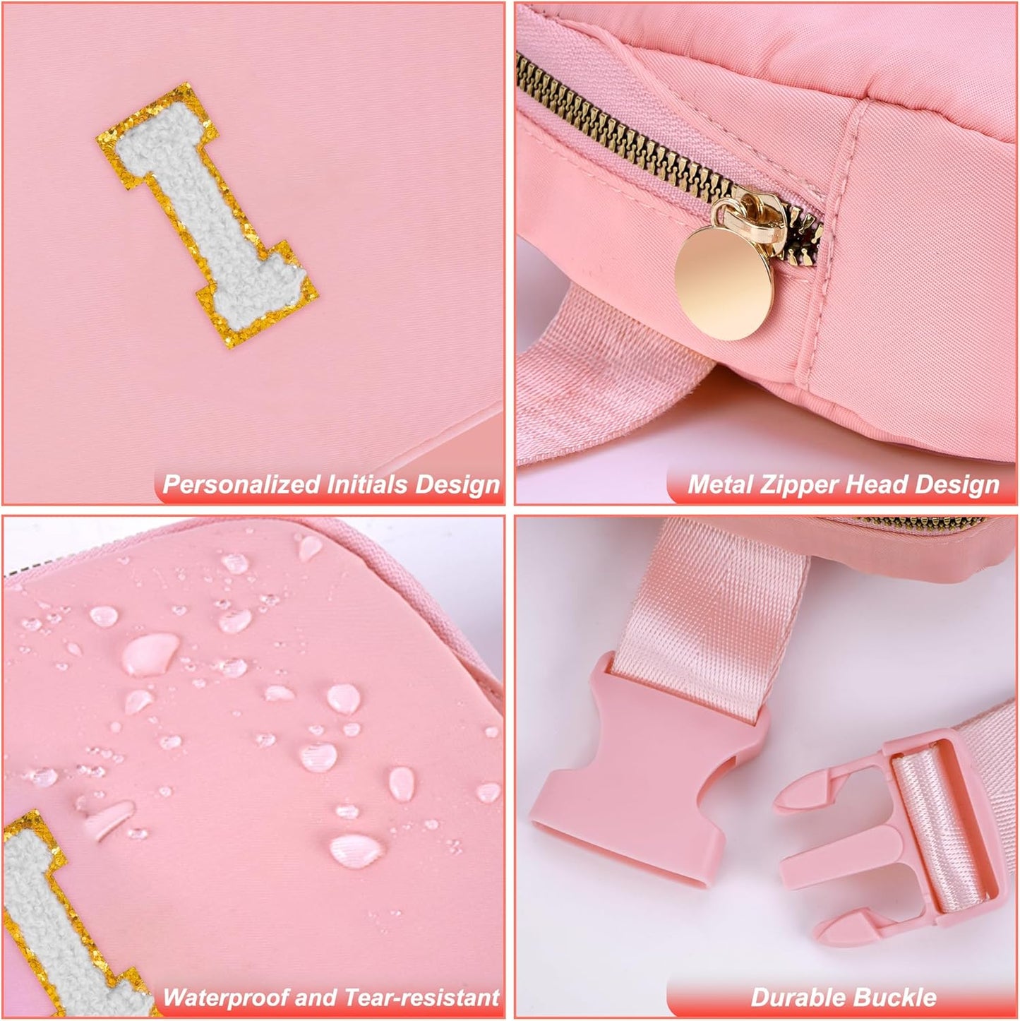 Belt Bag Crossbody Bags for Girls Women - Gifts for 8 9 10 11 12 13 Year Old Girl - Teen Birthday Gifts - Small Waist Packs Trendy Kids Fanny Pack - Initial White I,Pink Bag