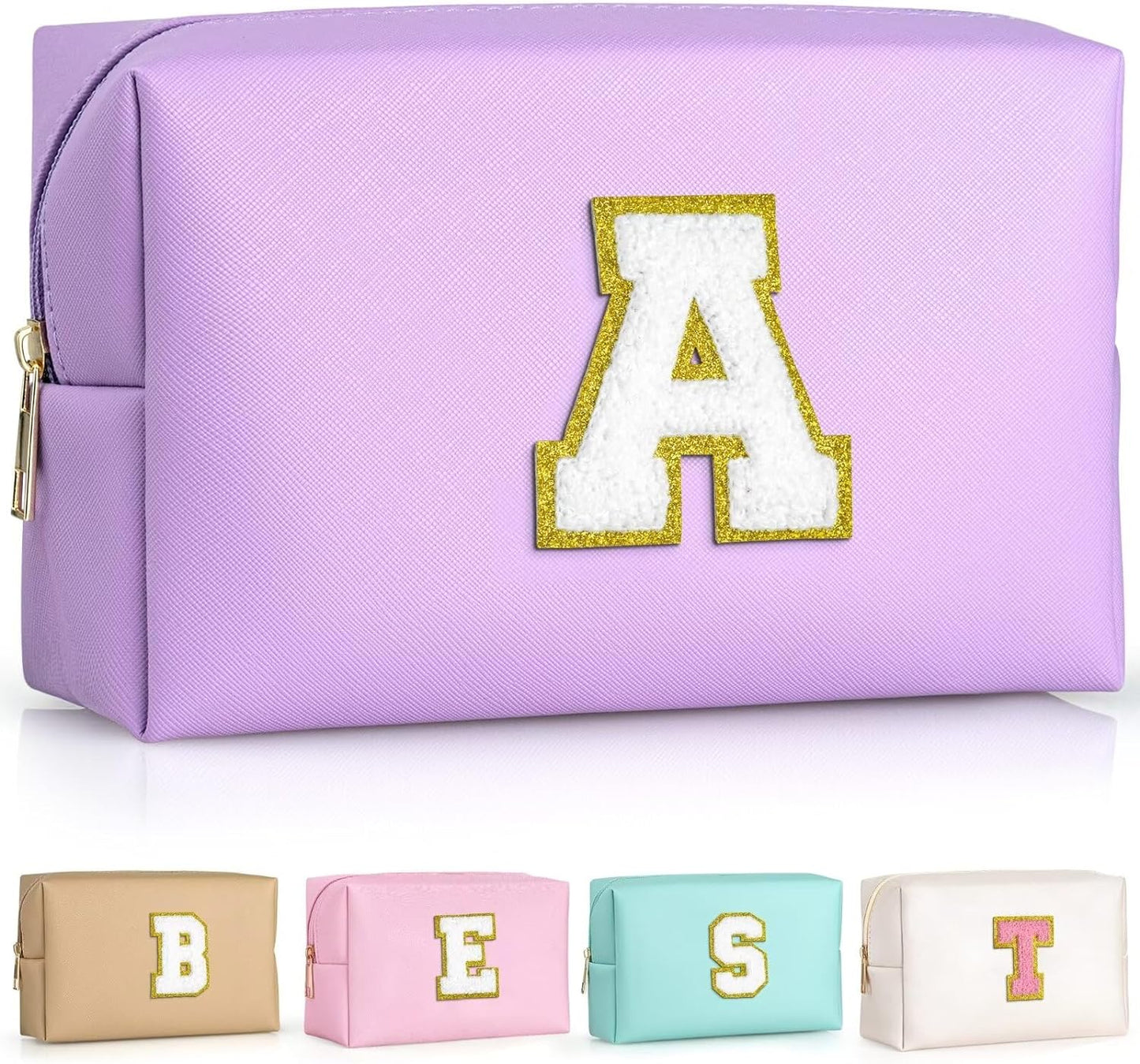 TOPEAST Mom Gifts for Mom, Personalized Initial Makeup Bag Cosmetic Bags for Women Cute Purple Makeup Pouch Birthday Gifts for Mom Mothers Gifts (Purple A)