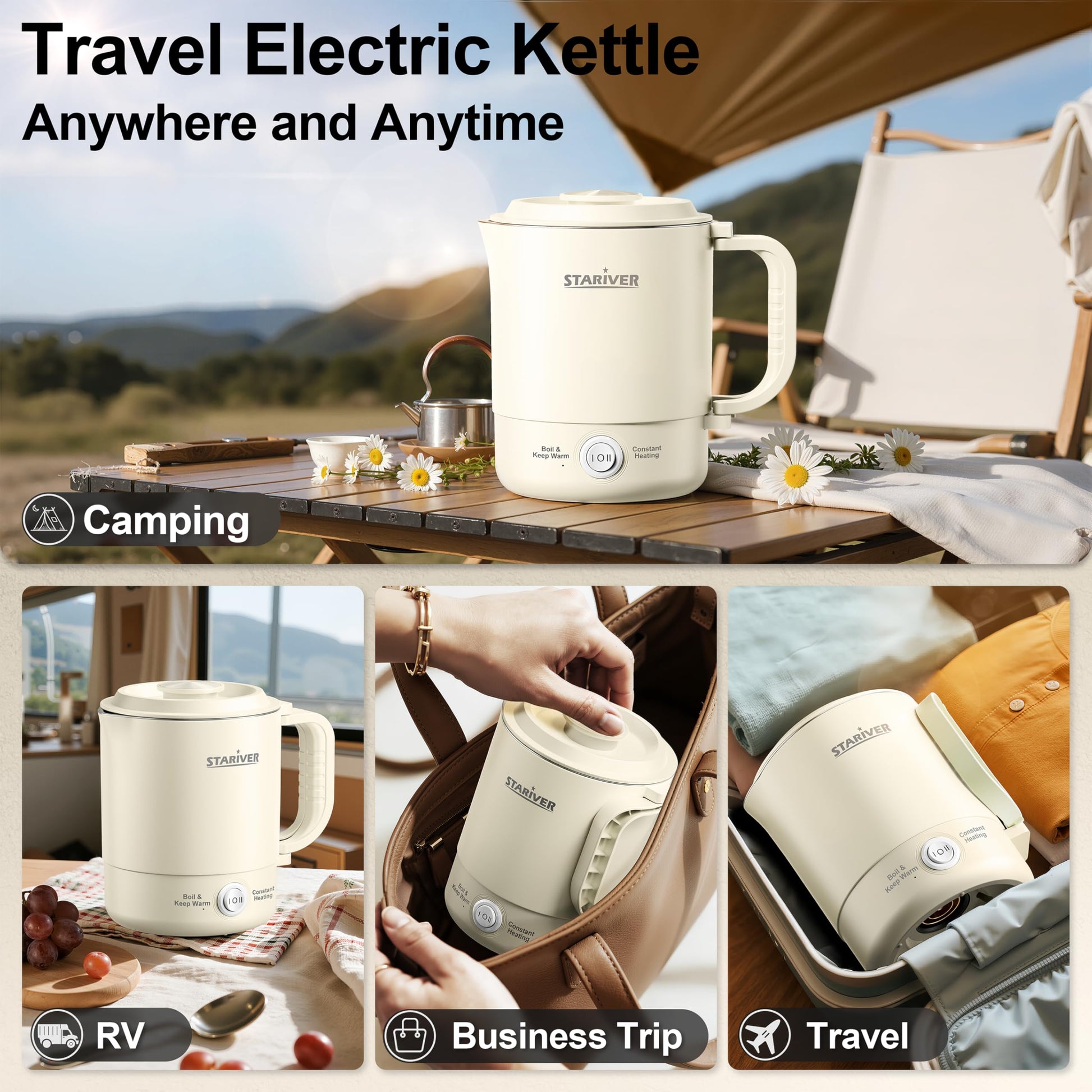 Stariver 0.6L Portable Electric Kettle, Stainless Steel Travel Kettle