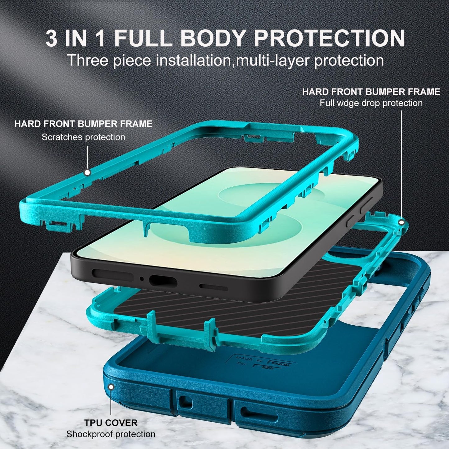 for Samsung Galaxy S25 Plus Case, Military Grade Heavy Duty Shockproof/Drop Proof/Dust Proof Case with 2Pcs Tempered Glass Screen Protector & 1PcsCamera Lens Protector (Blue/Turquoise)