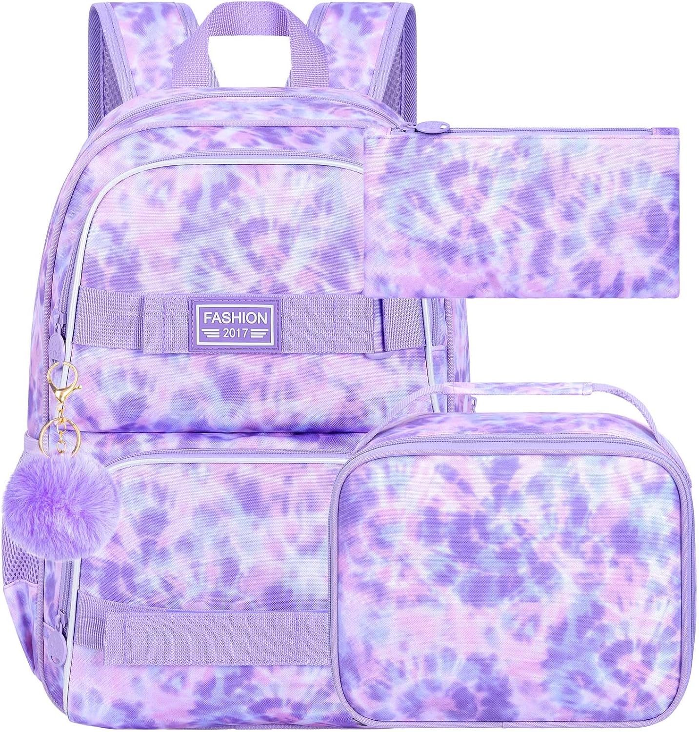 UFNDC Backpack for Girls, 17.5" Water Resistant Cat Galaxy Tie-Dye School Backpacks, Teens Bookbag for Women College Middle