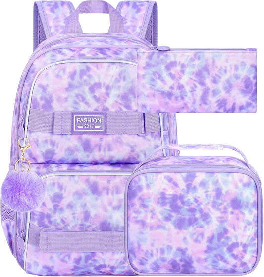 UFNDC Backpack for Girls, 17.5" Water Resistant Cat Galaxy Tie-Dye School Backpacks, Teens Bookbag for Women College Middle