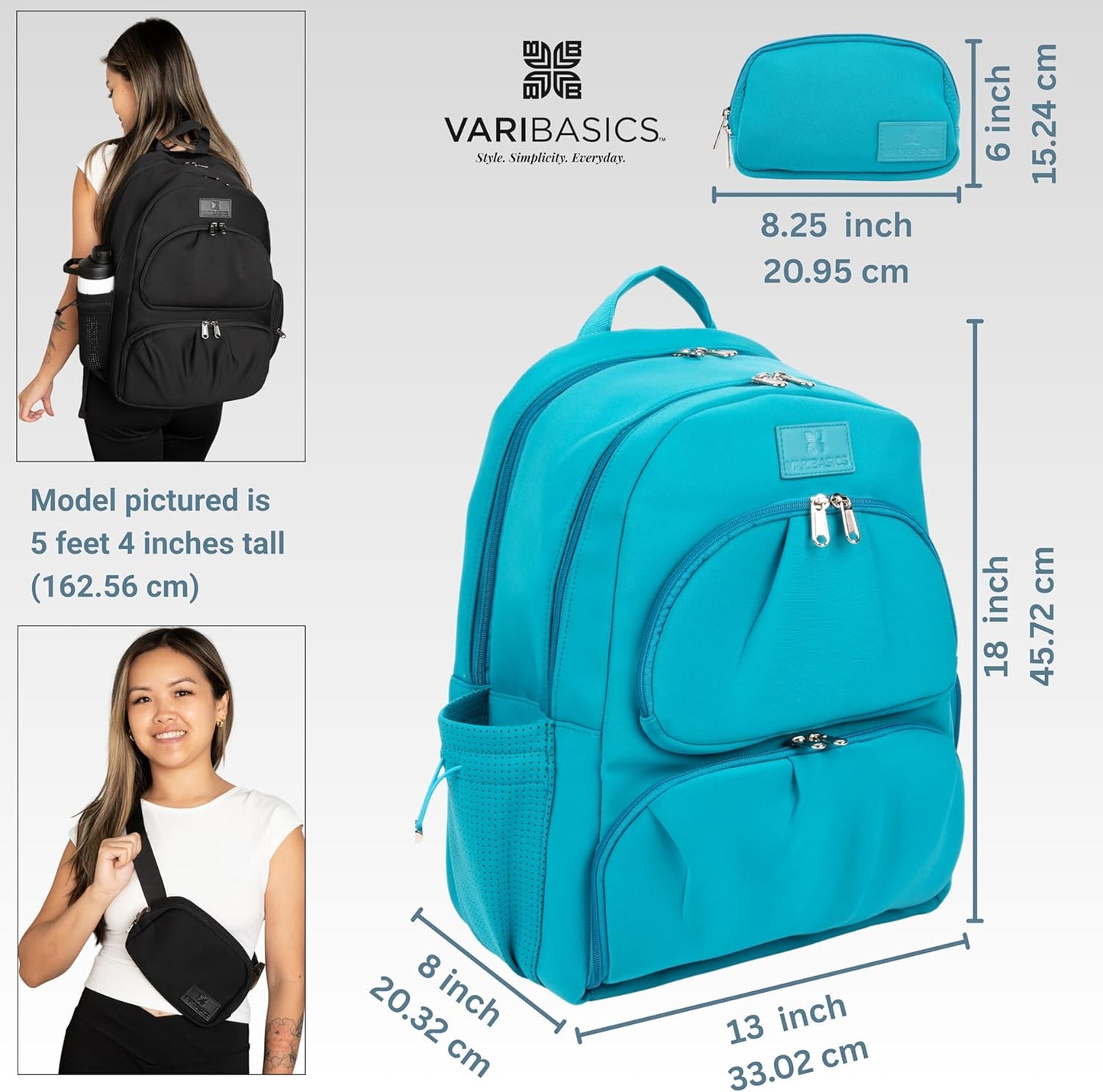 Alira Women’s Neoprene Laptop Backpack Set with Cooler Compartment & Coordinating Belt Bag, Premium Work Travel Backpack Fits 17” Laptop, Durable Large Bag for Office, Gym & Mom Life (Blue)