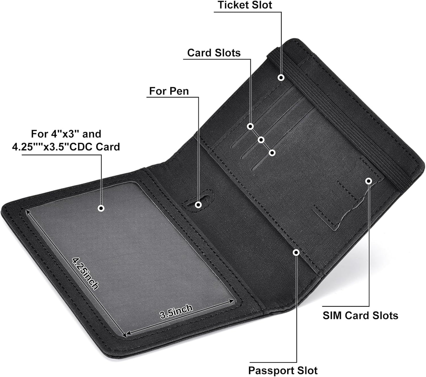 HerriaT Passport and Vaccine Card Holder Combo,Cover Case with CDC Vaccination Card Slot, Leather Travel Documents Organizer Protector, with RFID Blocking, for Women and Men
