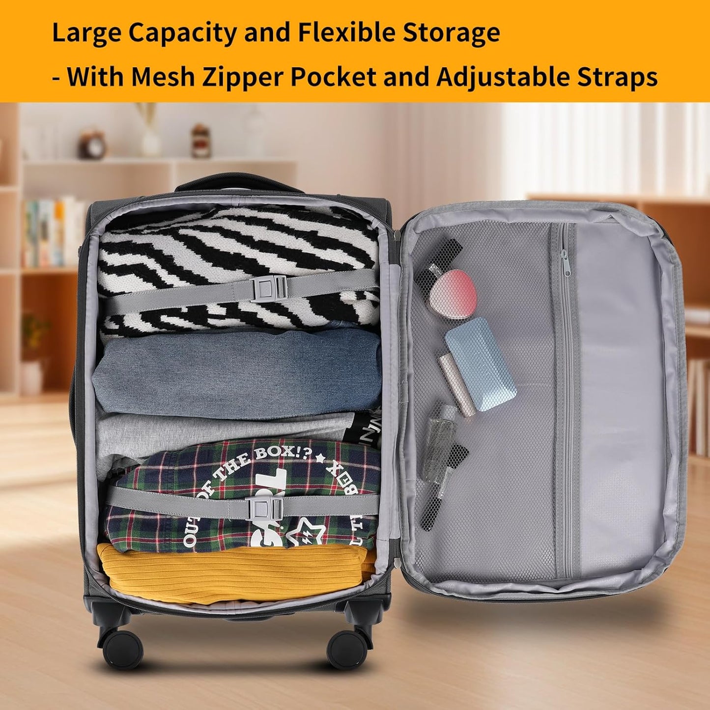 3-Piece Softside Expandable Luggage Set with Front Open Pocket, Lightweight and Durable Oxford