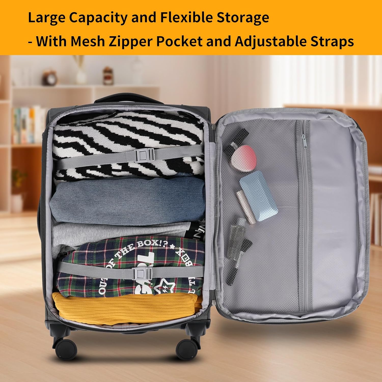 3-Piece Softside Expandable Luggage Set with Front Open Pocket, Lightweight and Durable Oxford