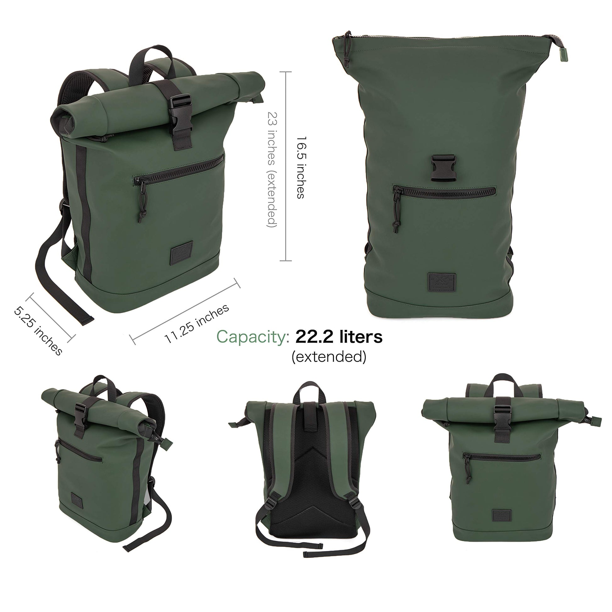 X RAY Roll Top Laptop Backpack for Men Women, PU Leather Expandable Roll Up Backpack Capacity