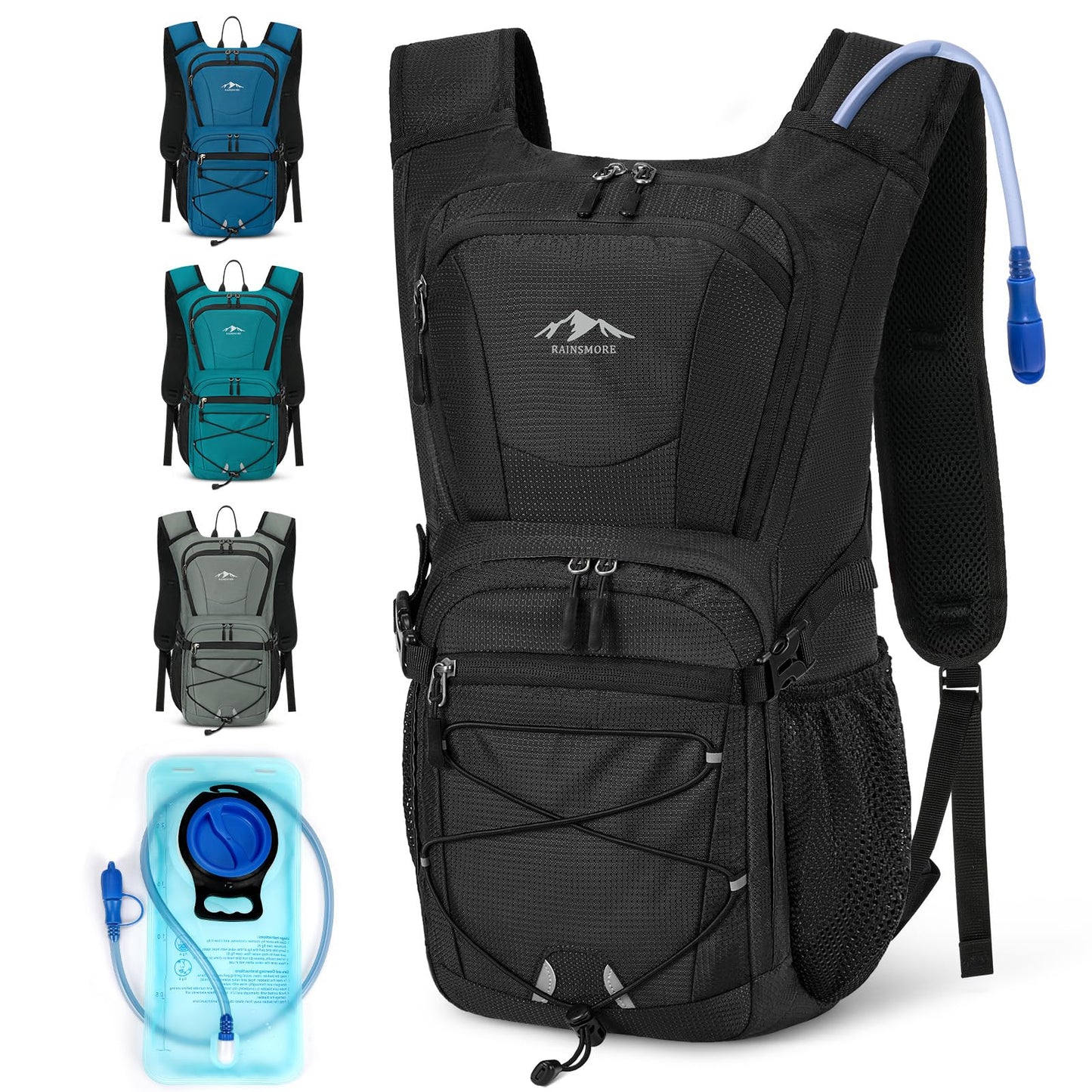 RAINSMORE Hydration Backpack with 2L Water Bladder, 15L Lightweight Hiking Backpack for Women & Men