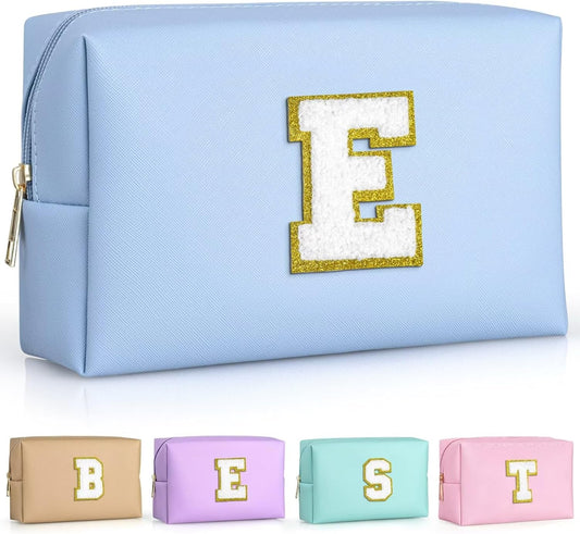 TOPEAST Birthday Gifts for Women, Personalized Initials Travel Makeup Bag Valentines Day Gifts for Women for Her (Sky Blue E)