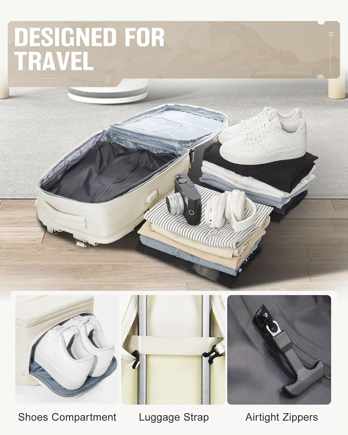Vacuum Backpack Travel with pump,Flight Approved 18x14x8 Inches,Personal Item Travel Bag,Vacuum Seal Compression Backpack with Pump for Travel, 15.6 Inches Laptop Bag for Men,Beige