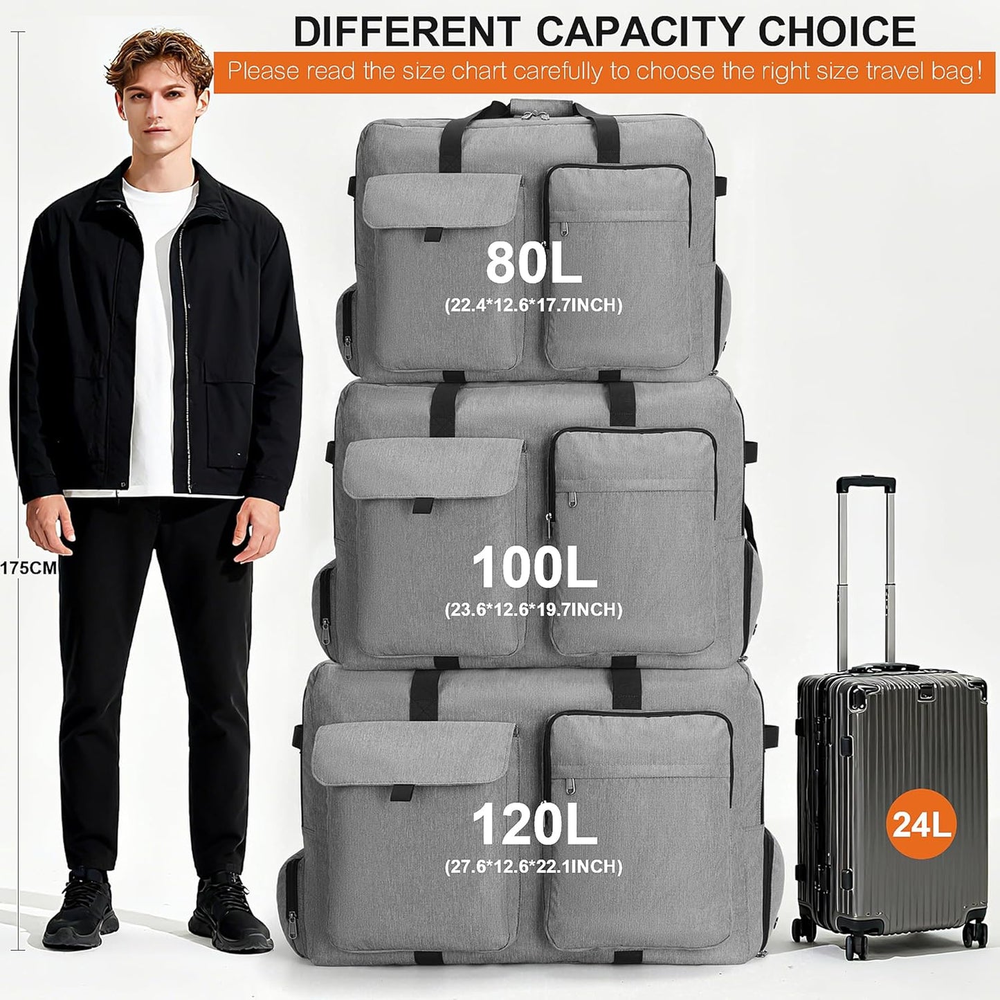 Large Travel Duffle Bag for Men Women, 80L 100L 120L Foldable Waterproof Duffle Bag, Packable Bag