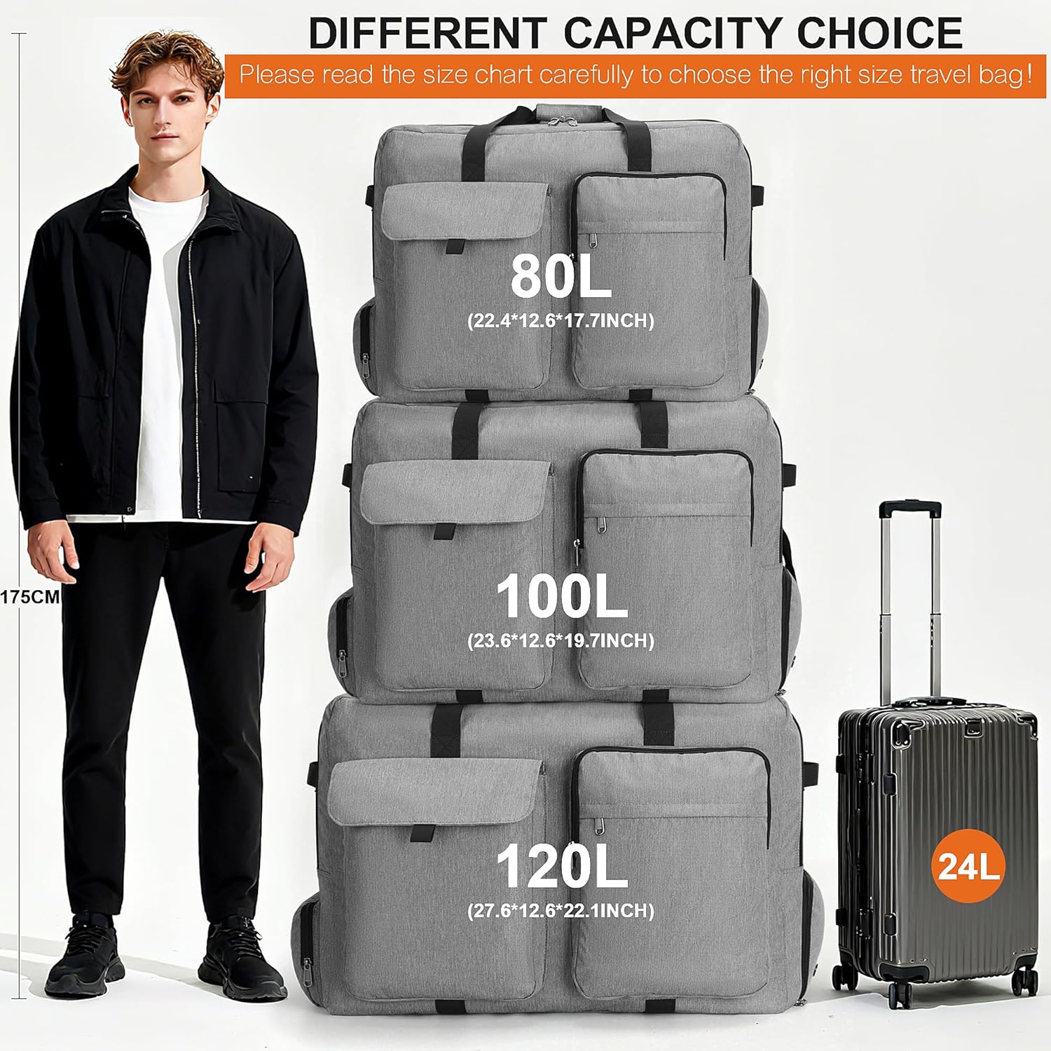 Large Travel Duffle Bag for Men Women, 80L 100L 120L Foldable Waterproof Duffle Bag, Packable Bag
