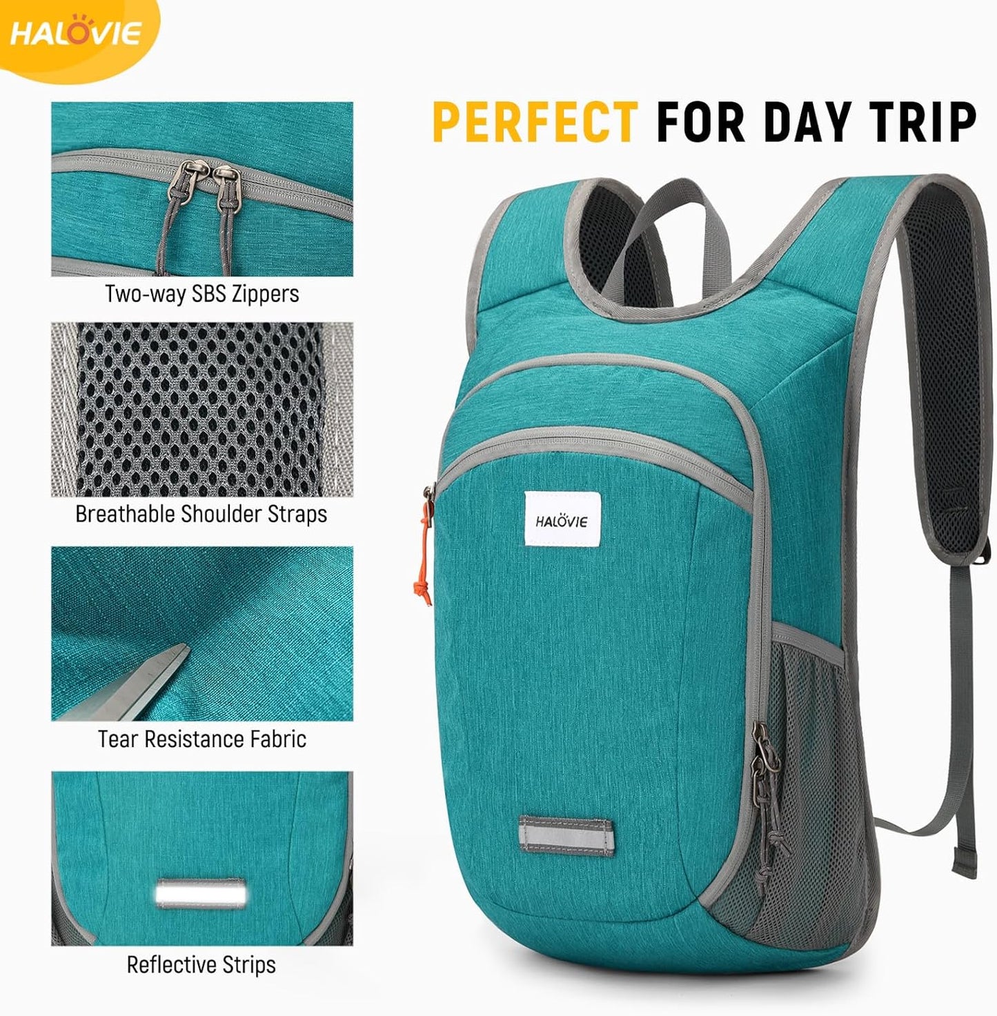HALOVIE Small Hiking Backpack 10L Packable Lightweight Daypack Foldable Travel Back Pack for Women Men(Cyan)