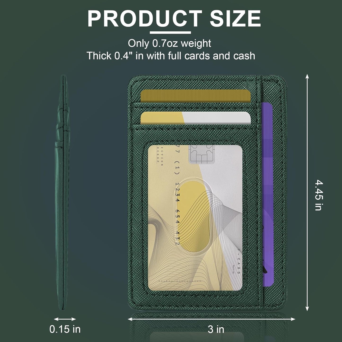 Hoewina Slim Wallet for Men, Credit Card Holder Wallet, Minimalist Design - RFID Blocking Front Pocket Leather Thin Wallet for Men and Women（Cross Dark Green）
