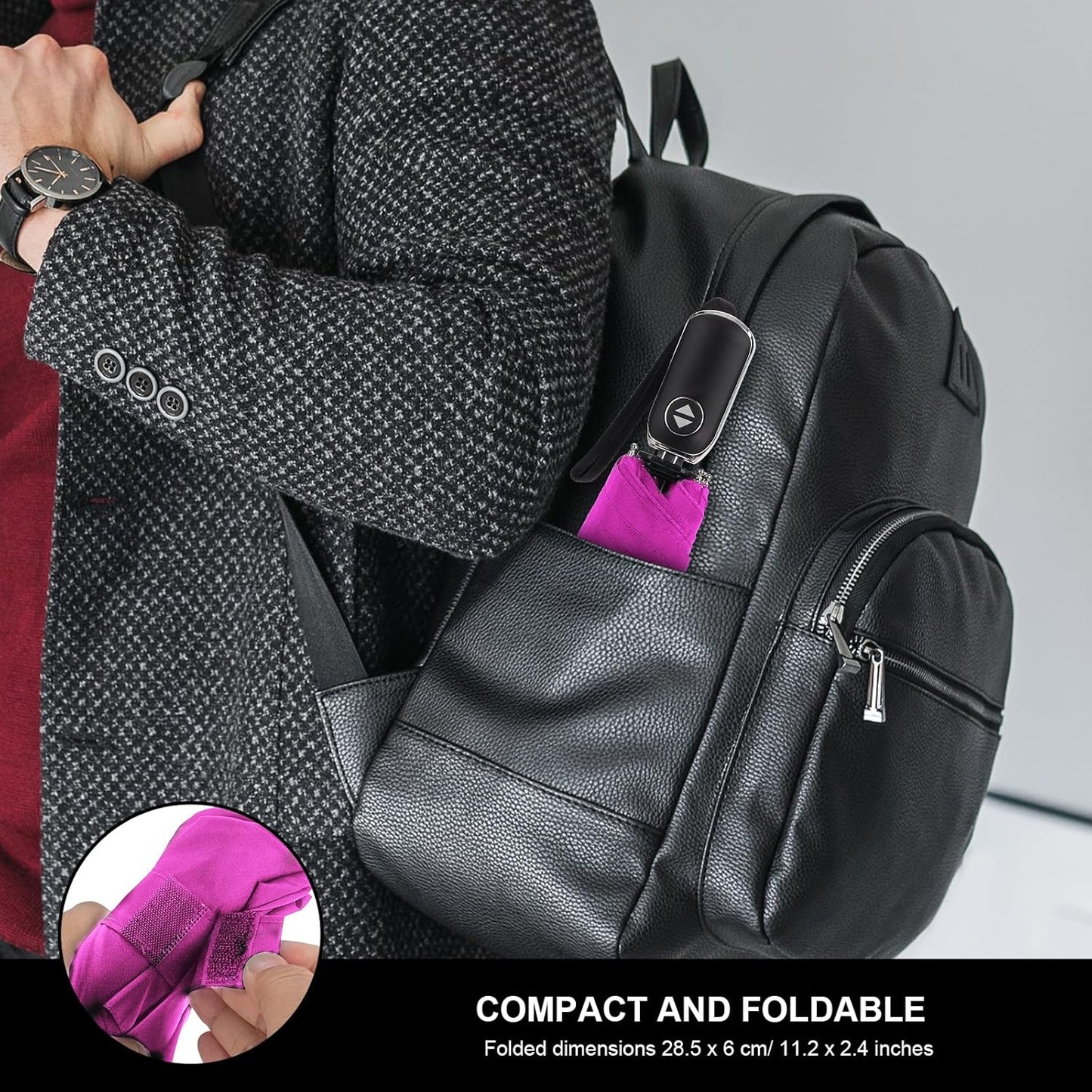 LEAGERA Compact Travel Umbrella for Purse - Flat Handle, Waterproof for Light Rain