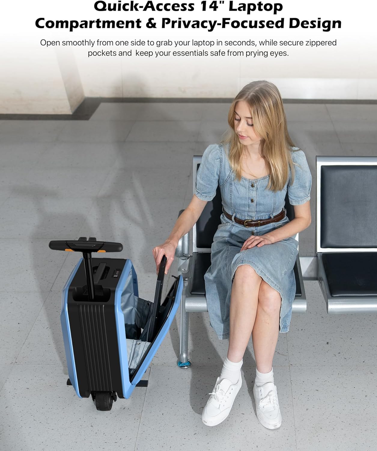 Smart Rideable luggage-Roller carry-on luggage 22x14x9-TSA, Airline-Approved 22 inch Hardshell,Zipperless Travel Suitcase with Rolling WheelsApp Control -Cabin Suitcase for Airport Travel(Blue)